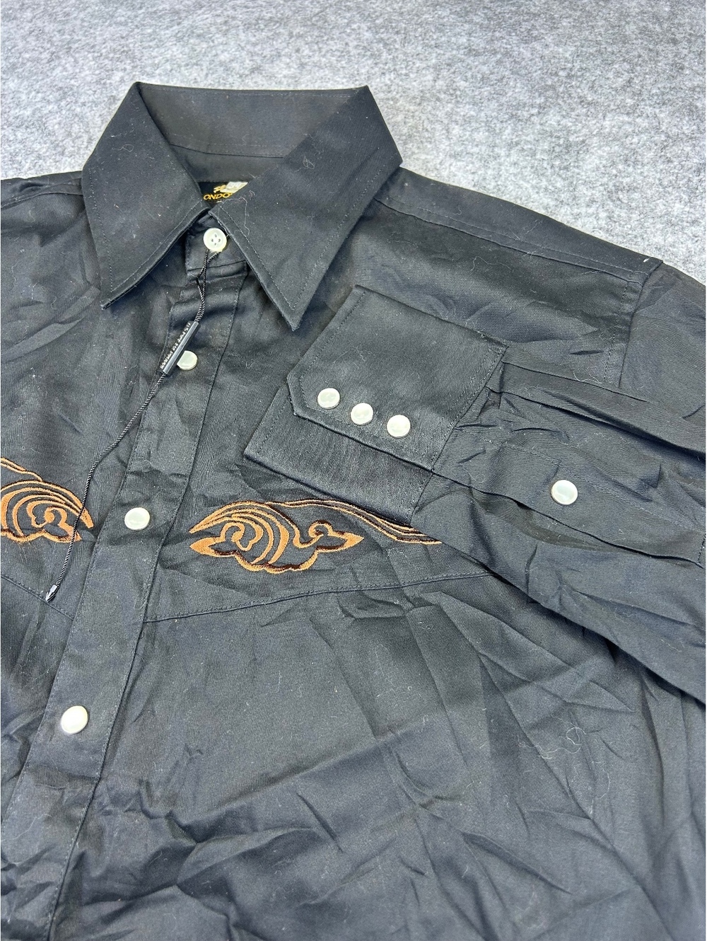 VTG 34th London Street Western Shirt Mens S Black Pearl Snap Long Sleeve Logo